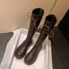 Leather Thick-soled Martin Boots Lace-up Knight Boots Wind Heightening Boots Lace-up Round Head Thick-soled Women's Boots
