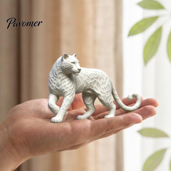 Leopard Statue Decor 3D Printed Statue, Walking Panther Figurine, Blank White DIY Living Room Table Paint Animal Ornament for Room, Study Entryway