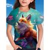 3D Fox Print Short Sleeve T-shirt Girls Comfy Tees Summer Clothes