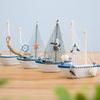 1 шт. Мини Средиземноморский Стиль Морской Морской Деревянный Синий Парусник Корабль Деревянные Поделки Украшения Вечеринка Комната Домашнее Украшение