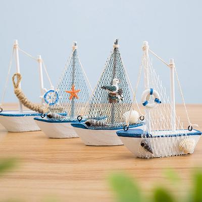 1 шт. Мини Средиземноморский Стиль Морской Морской Деревянный Синий Парусник Корабль Деревянные Поделки Украшения Вечеринка Комната Домашнее Украшение