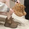 Women High Platform Sneakers Suede Leather Shoes 10.5CM Thick Sole Casual Shoes Lace-up Chunky Dad Sports Sneakers