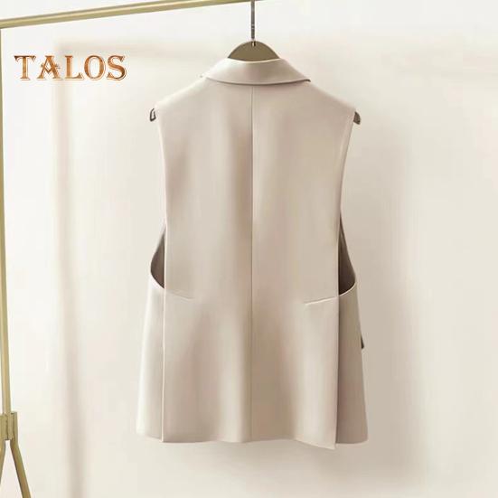 Женский костюм, жилет, застежка на одну пуговицу, кардиган без рукавов с v-образным вырезом и лацканами, средней длины, однотонное деловое деловое пальто для поездок на работу