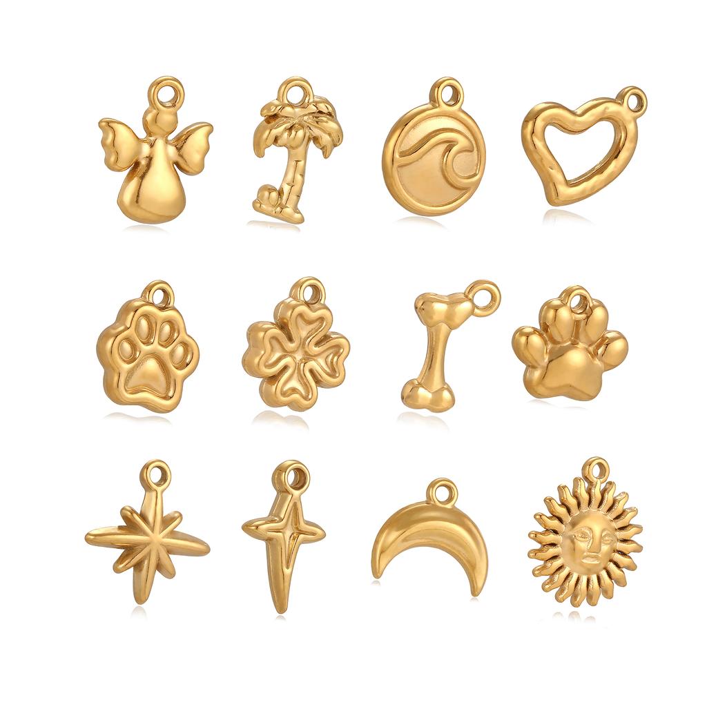 3Pcs Pet Dog Claw/Compass North Star/Sea Wave/Cat's Paw Charms Stainless Small Pendants for Necklace Bracelet DIY Jewelry Making