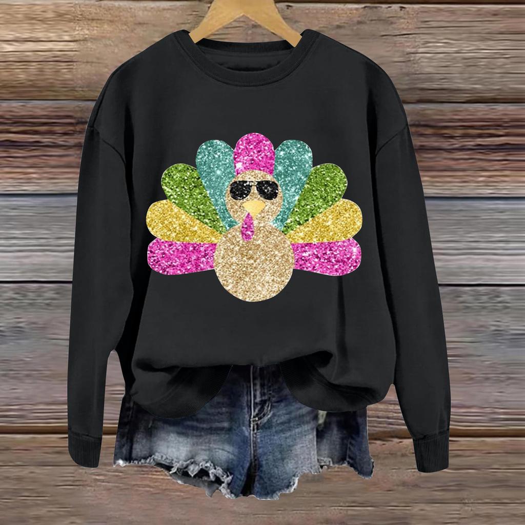 Женская повседневная мода День благодарения с принтом длинный рукав O-образный вырез пуловер толстовки