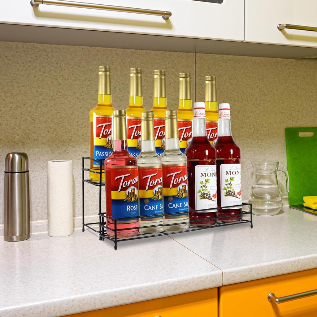 Органайзер-стойка для кофейных сиропов на 10 бутылок, подставка-держатель для бутылок с сиропом для аксессуаров кофейни, 2-уровневая стойка для хранения винных бутылок для сиропов, вина, крепких напитков,