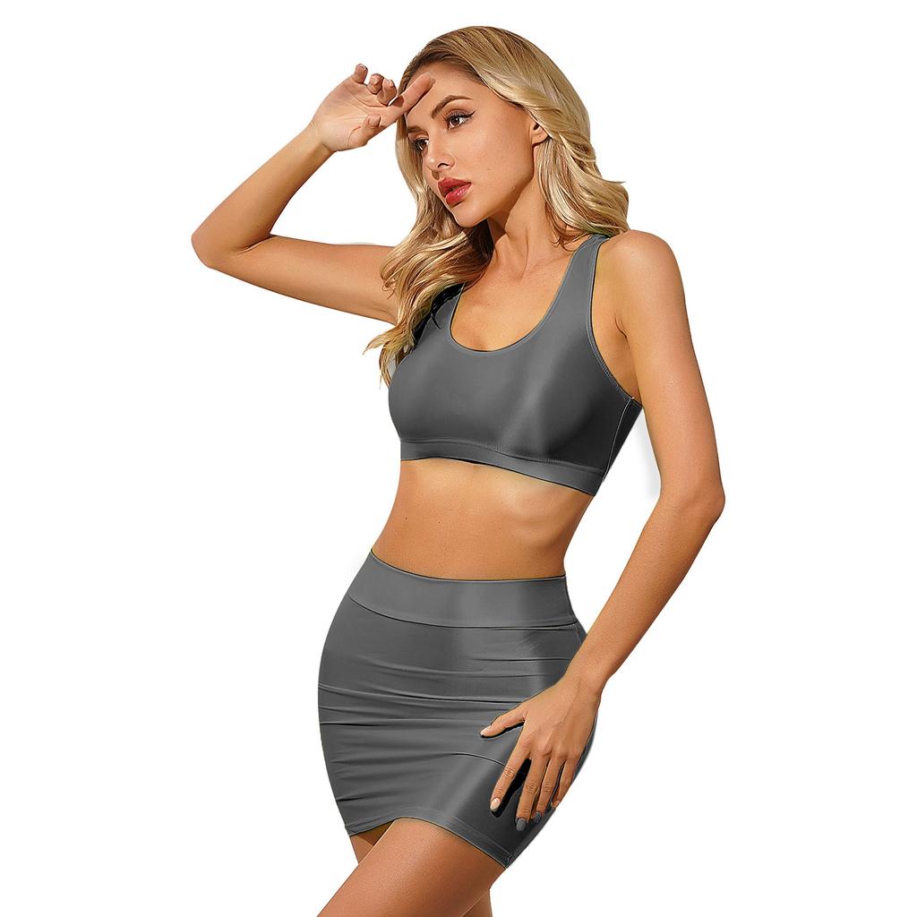 Женский повседневный укороченный топ без рукавов из 2 предметов и облегающая юбка
