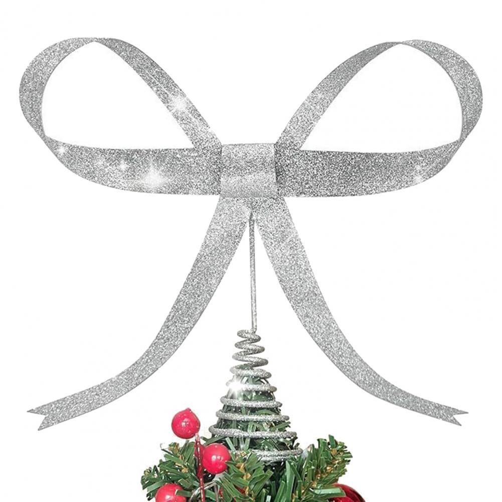 Glitter Metal Bow Tree Topper Large Champagne/Golden/Silver/Red Bow Christmas Tree Decoration for Holiday Party Home Decor
