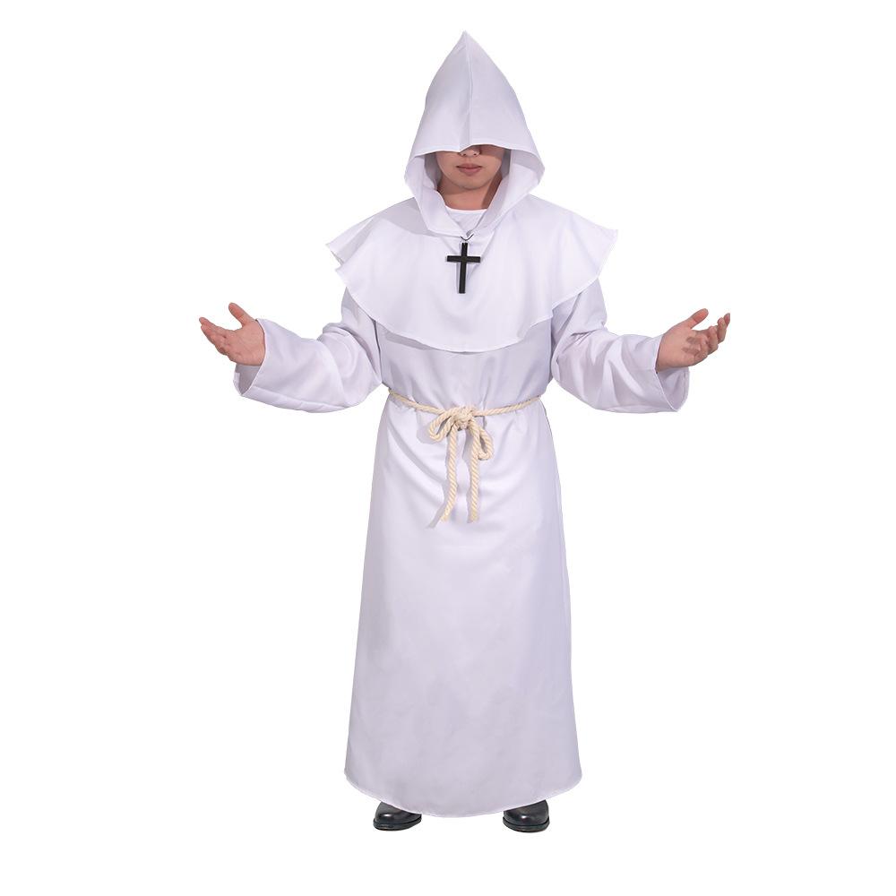 Halloween Costume Cosplay Medieval Hooded Robe Costume Monk Friar Robes Priest Costume Christian