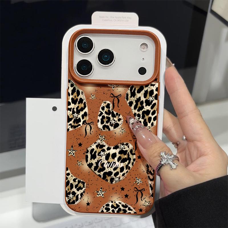 Чехол с леопардовым принтом и бантами Для iPhone 17 18 Pro Max Силиконовый чехол с текстурой кожи Для iPhone 16 15 14 13 Pro Max 17E