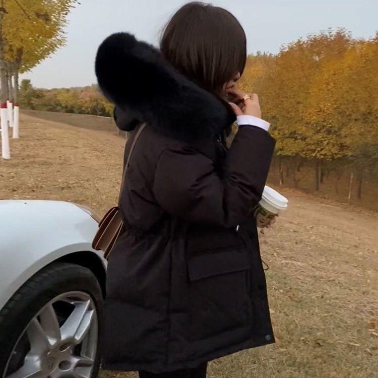 Женское утепленное пальто с воротником из искусственного меха, парки с капюшоном, корейский большой размер, хлопок, жакет, кулиска на талии, средней длины