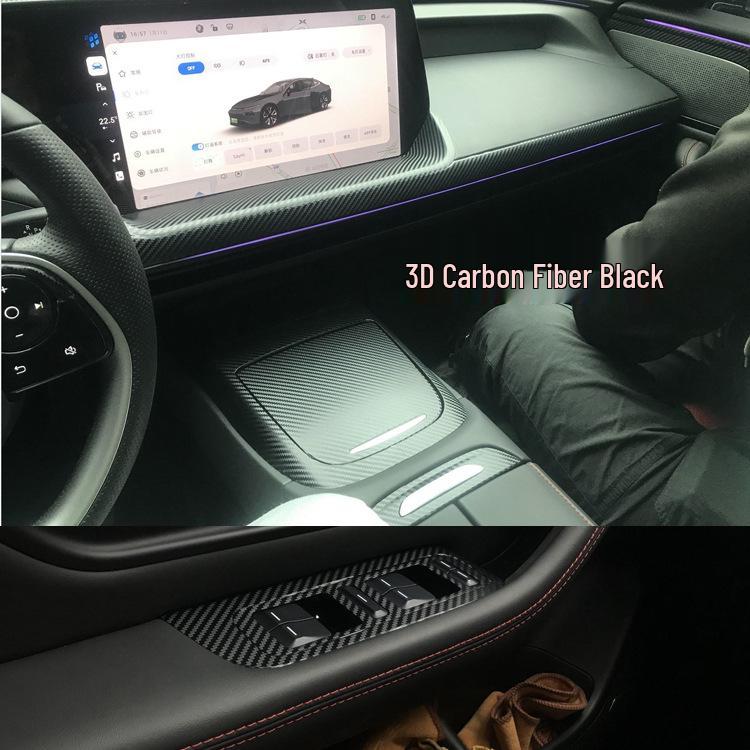 Xpeng P7 Carbon Fiber Interior Stickers: Anti-Kick Pad, Gear Console Decoration, Anti-Scratch Film.