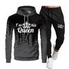 Women's Long Sleeves Women  Autumn And Winter Hoodie Suit King and Queen Print Hoodie Brand Pants Casual Jogging Suit Sports Wear Sweatshirt