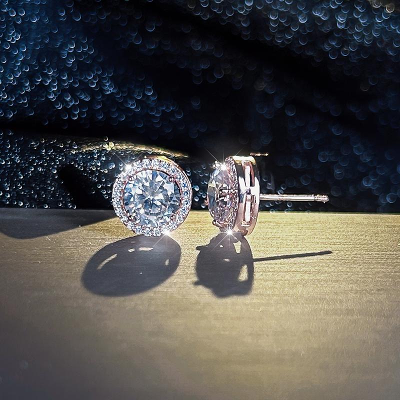 Classic Round White Zircon Stud Earrings Silver Color Bride Wedding Engagement Jewelry Gifts