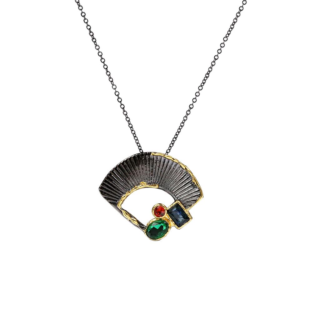 Креативный набор украшений из серебра 925 пробы для женщин, модные серьги и ожерелье в форме веера, украшения из черного золота, свадебный набор украшений для невесты и вечеринки