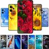 Чехол для телефона Realme GT 7T Чехол Цветы Мягкий Черный Силиконовый Задняя крышка Для Realme 14 5G 15 Pro GT7 Чехол Ударопрочный Coque Fundas