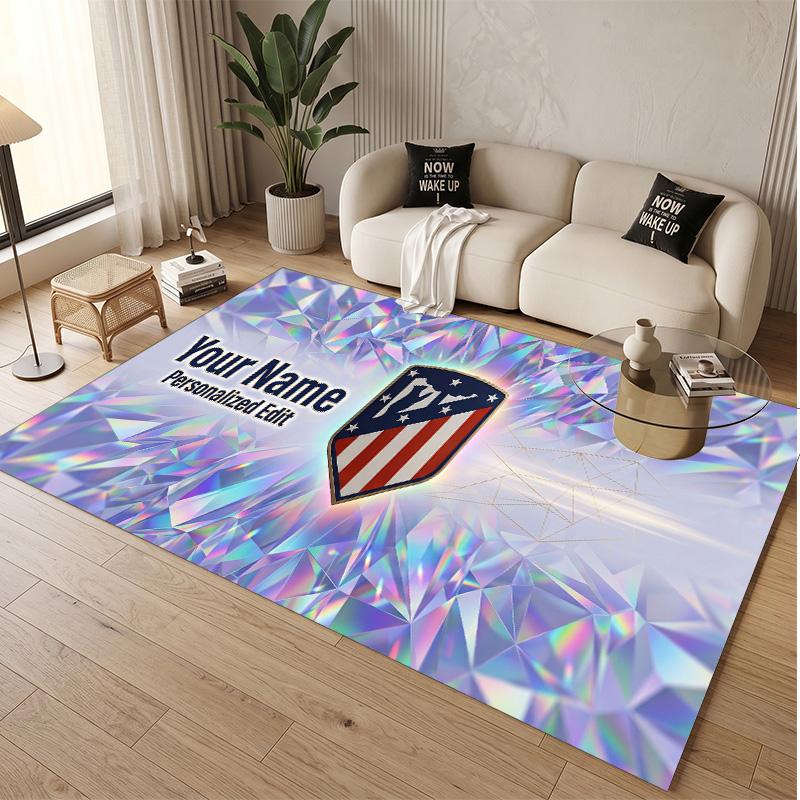 Personalized Crystal Velvet Carpet Atletico Madrid FC Pattern Non Slip Floor Rug