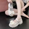 Fashion  Shoes Women  Dress Shoes Spring Summer New Pearl Bow Single Shoe Chunky Heel Lolita Leather Shoes