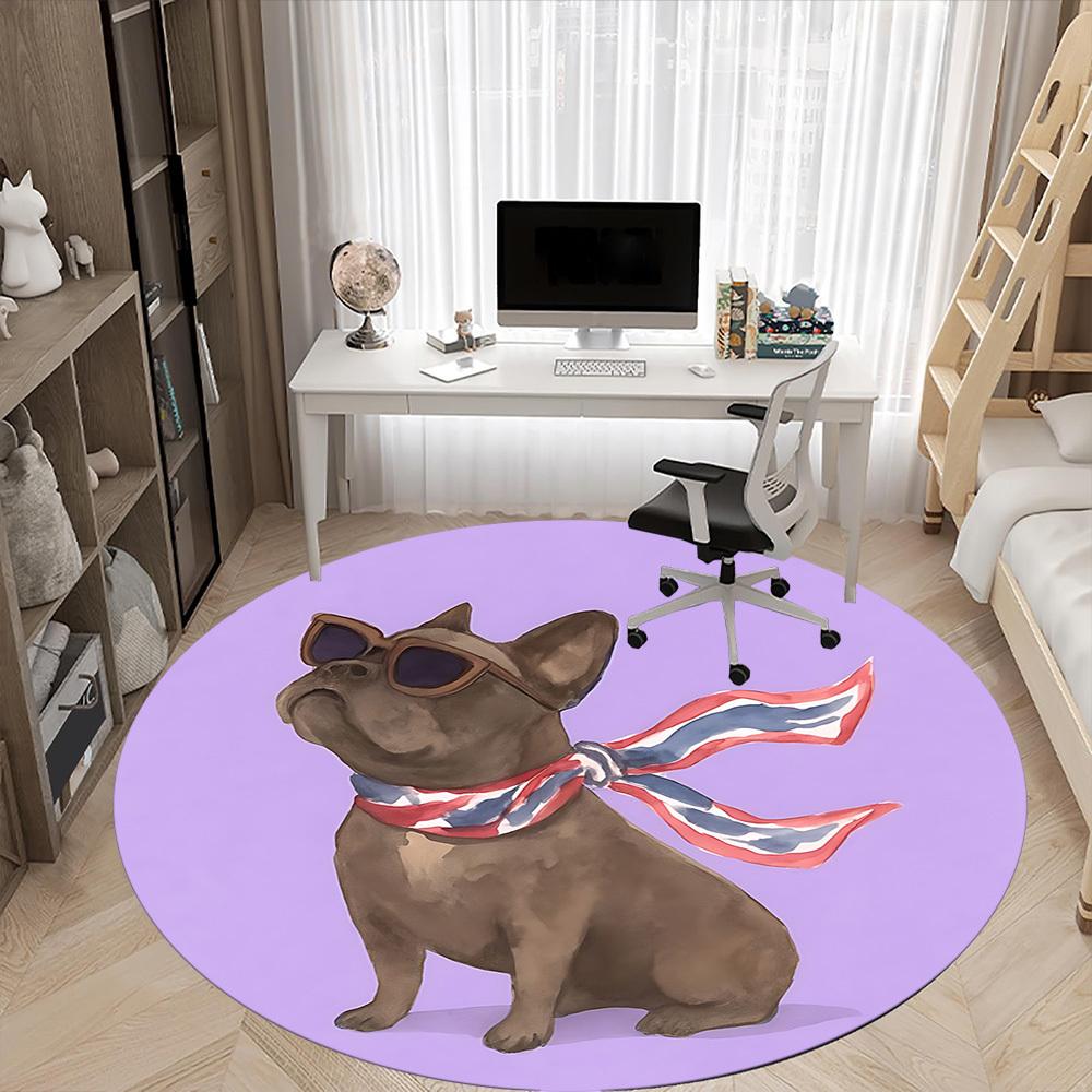 1pc Pug, Sunglasses Office Round Rug, Non-slip, Soft and Durable Office Rug for Interior Decoration, Perfect for Office, Beautiful Decoration yy260323