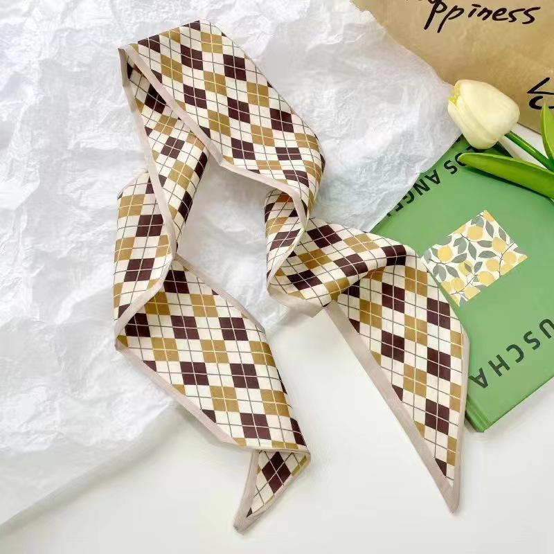 Маленький белый и нежно-зеленый шелковый шарф для женщин, тонкая лента, повязка на голову, резинка для волос, украшение для сумки, длинный