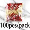 (100pcs/pack) 11.8cm Santa Claus Bamboo Skewers Disposable Toothpick Kitchen Accessories Dessert Fruit Christmas Party Wood