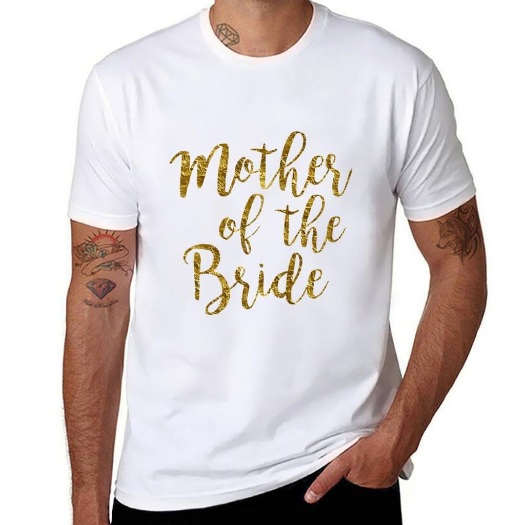 Mother of the Bride Gold Foil Wedding TShirt Trendy Casual Short Sleeve Shirt