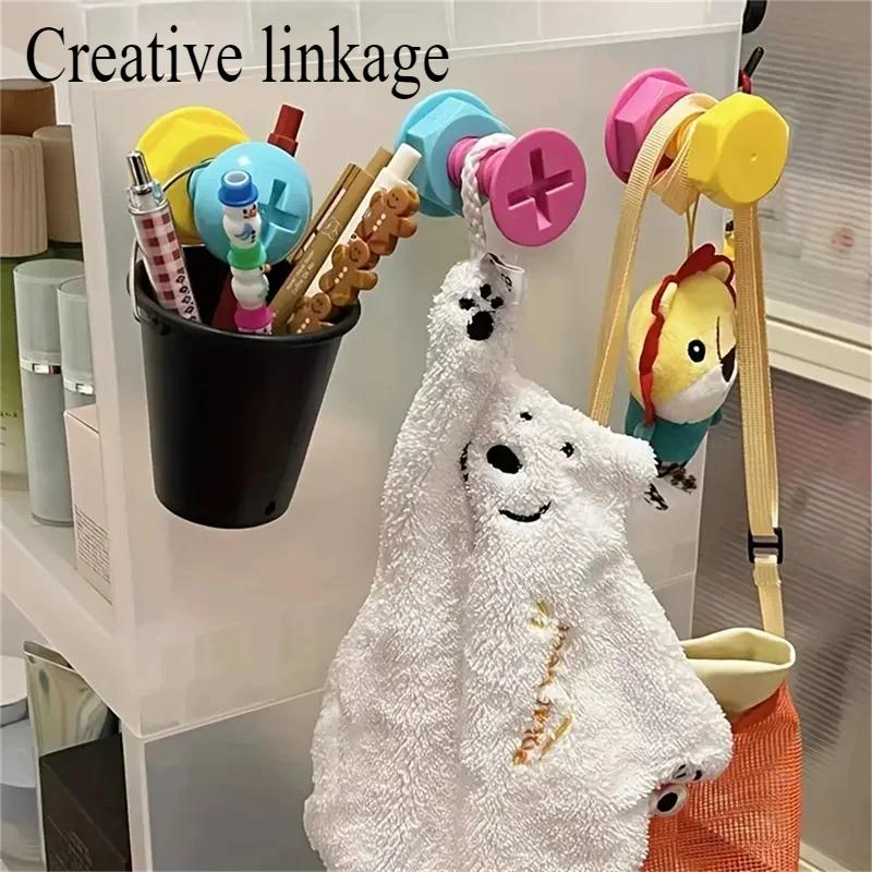 Креативный цветной самоклеящийся крючок с липким краем, симпатичный мультяшный липкий крючок для стены, двери, не пробивные крючки для сумки, комбинированный стиль макарун