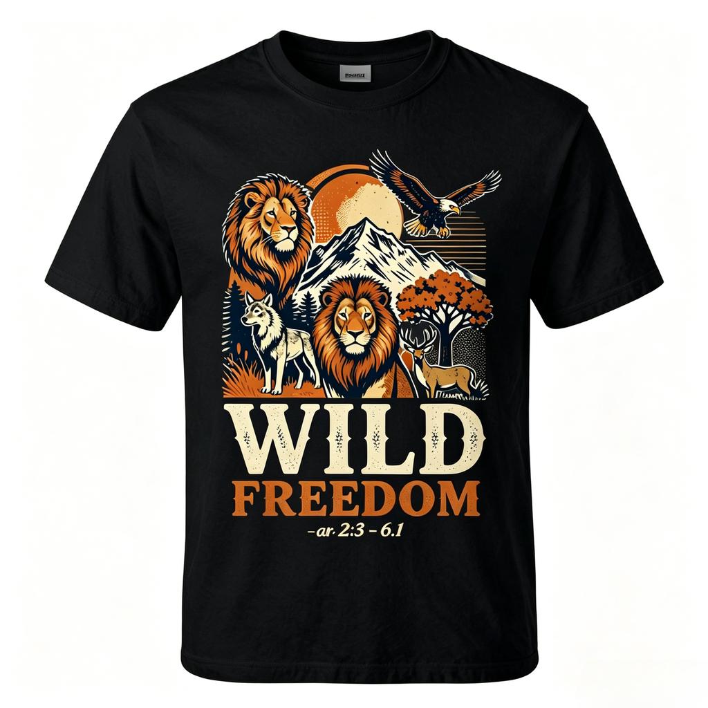 Vintage Mountain Wildlife Scene Wild Freedom Letter Graphic Tshirt Unisex Unisex Nature Hunting Lover Cotton Tee Casual Tee Tops