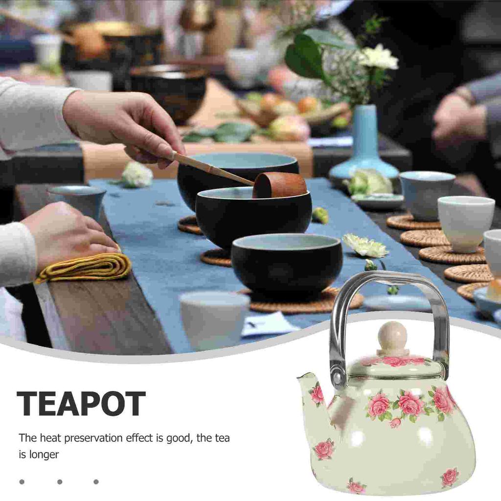 1 литр Винтажный эмалированный чайник с японским дизайном Удобная заварочная поверхность с элегантным цветочным узором для кемпинга