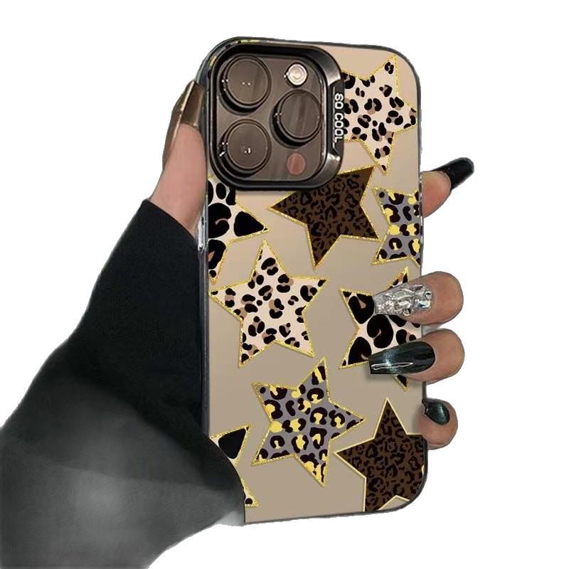 Чехол с леопардовым принтом и звездами для iPhone 15 Promax, 16 Pro, 14 Pro, 17