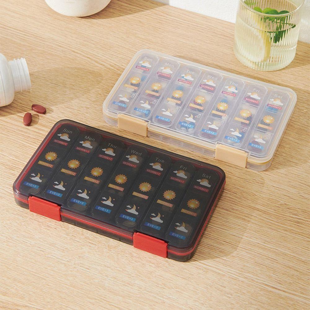 Sliding Cover Design 7-Day Pill Organizer 21 Grid Medicine Storage Box  for Travel Household