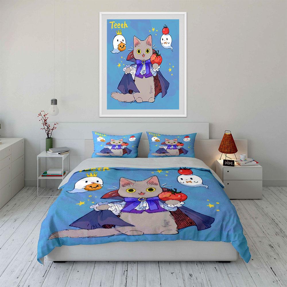 Halloween Vampire Cat Design Bedding Duvet Cover Set Duvet Cover Pillowcases (1*Duvet Cover 2*Pillowcases, without duvet insert)