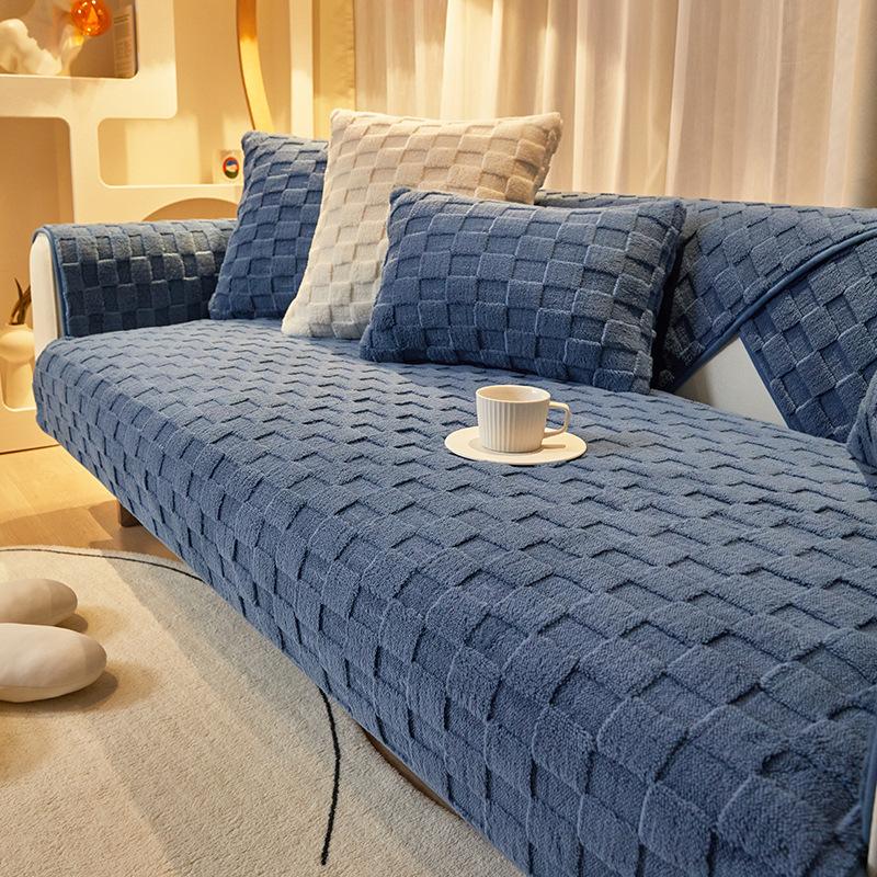 Зимний плюшевый утолщенный коврик для дивана, новый противоскользящий универсальный чехол для дивана на четыре сезона, современный минималистичный универсальный чехол для сиденья «все включено»