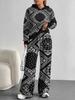 Retro Pattern European And American Autumn And Winter Casual Long-Sleeved Suit Women'S Hooded Sweater Trousers Two-Piece Set