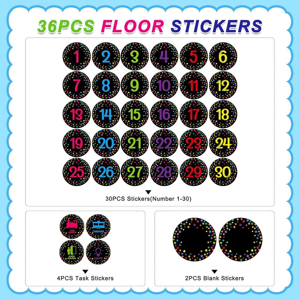 FaCraft Confetti Line Up Spots for Classroom Floor - 36Pcs Waterproof Stickers Floor Dots for Classroom Number Stickers Self Adhesive Markers for