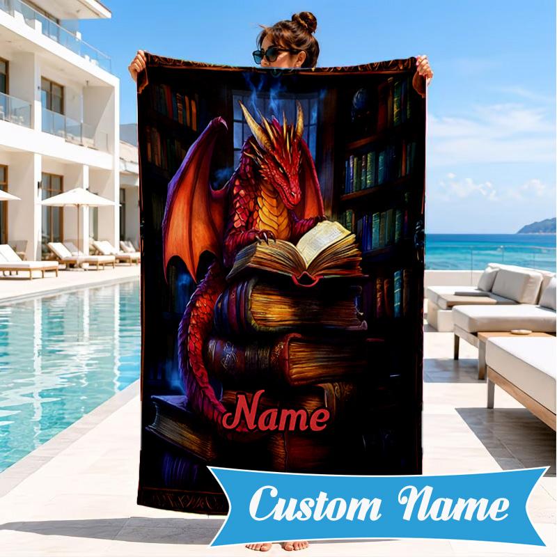 Custom Name Dragon Tales books Beach Towel Microfiber Beach Towel, Lightweight and Quick-Dry, for Summer Travel, Swimming Pool Gift