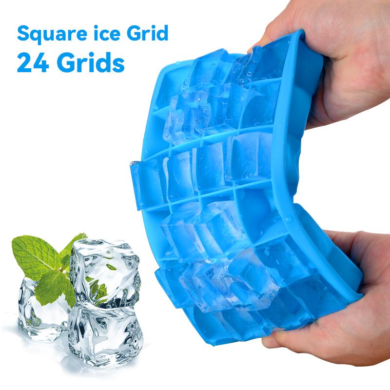 With Lid 24-hole Silicone Ice Tray Square Box Auxiliary Food Puree Cheese Jelly Mold Bar Kitchen Tool Cocktail Cube