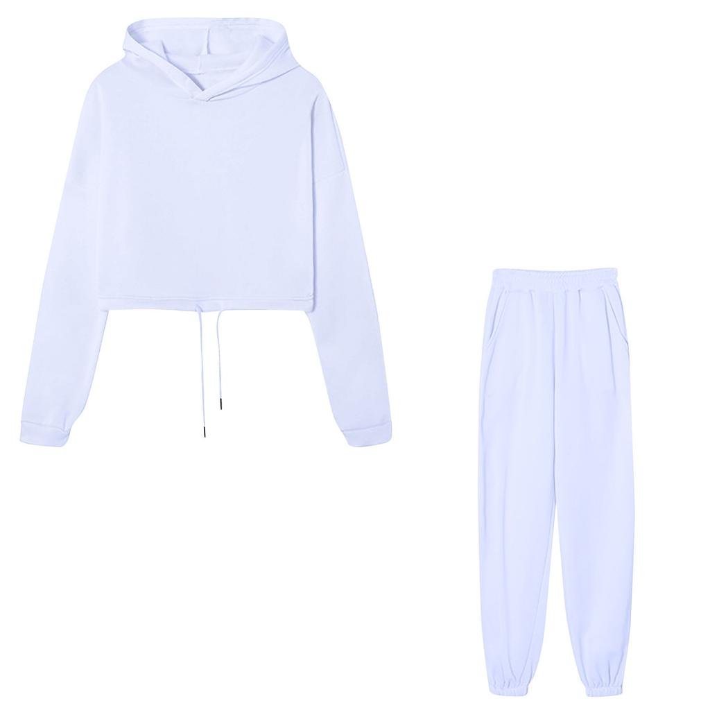 Женский спортивный модный однотонный повседневный комплект из двух предметов с капюшоном