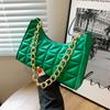 Women Fashion Quilted Underarm Bag Simple Chain Handbag Solid Color Zipper Shoulder Bag