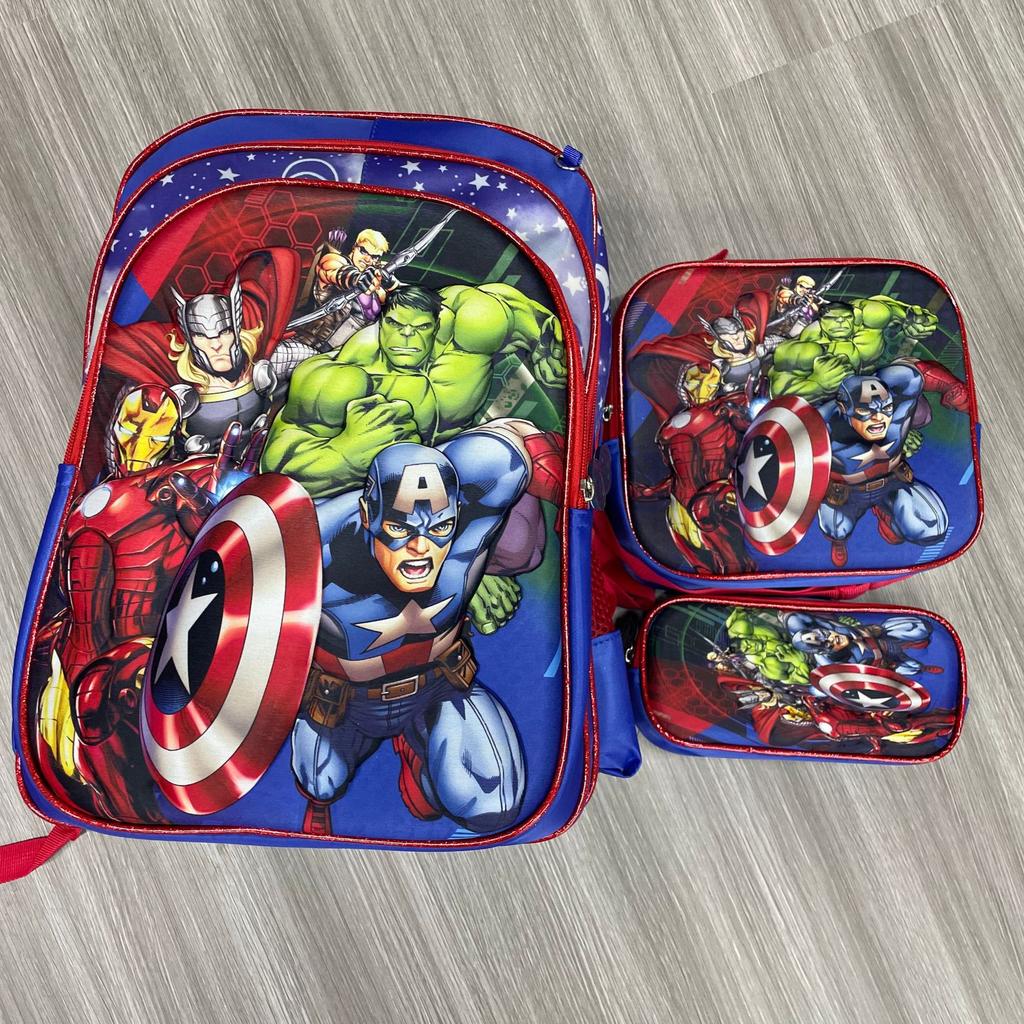 New 16-Inch 3-Piece Kids Cartoon Backpack Set Nylon Rolling Backpack School Bag for Boys Girls