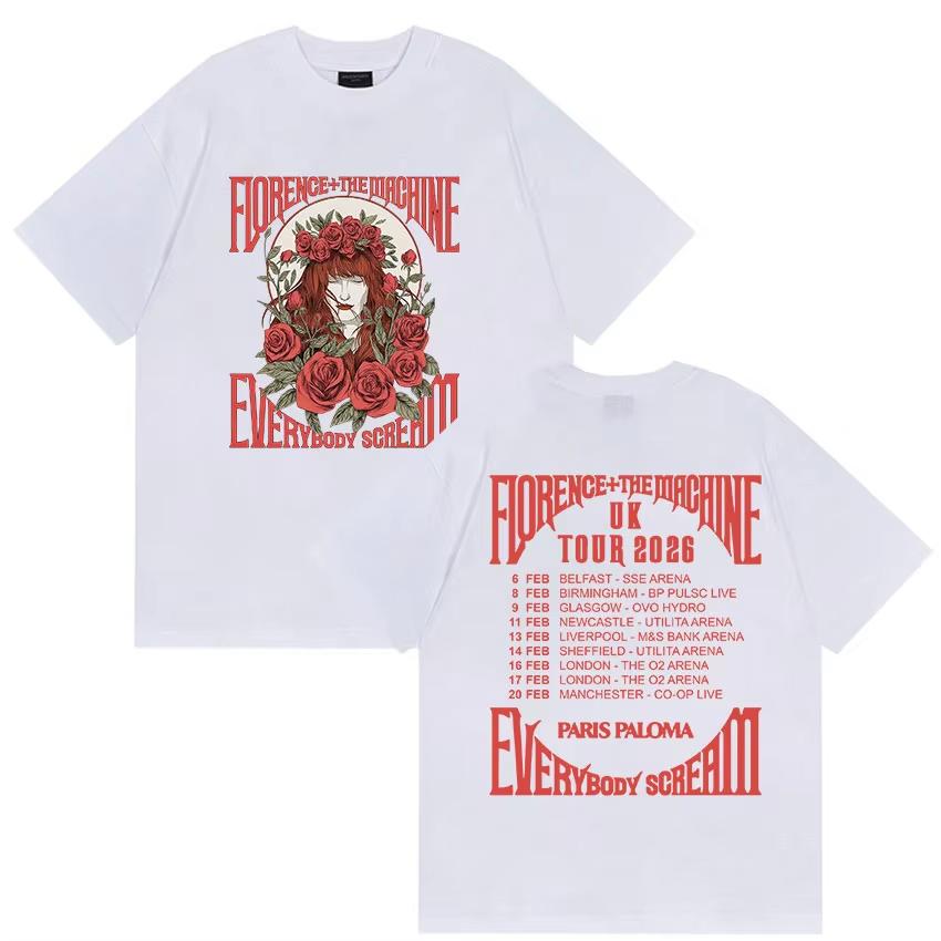 Florence  The Machine Everybody Scream Tour 2026 Print T Shirts Unisexs Women Vintage Fashion pure Cotton Tshirt Streetwear