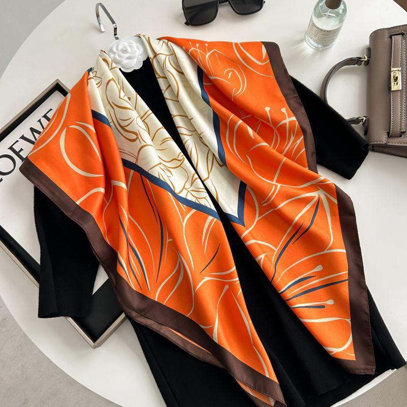 Печатный буквенный высококачественный искусственный шелк женский твил шелковый декоративный женский шелковый шарф