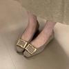 2025 осень новые металлические квадратные пряжки туфли с открытым вырезом женские на толстом каблуке с квадратным носком туфли Мэри Джейн ночной бриз обувь для работы