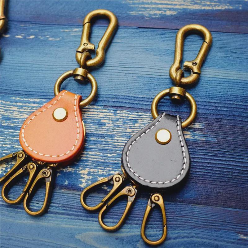 Ретро креативный кожаный брелок с логотипом и металлическими вставками