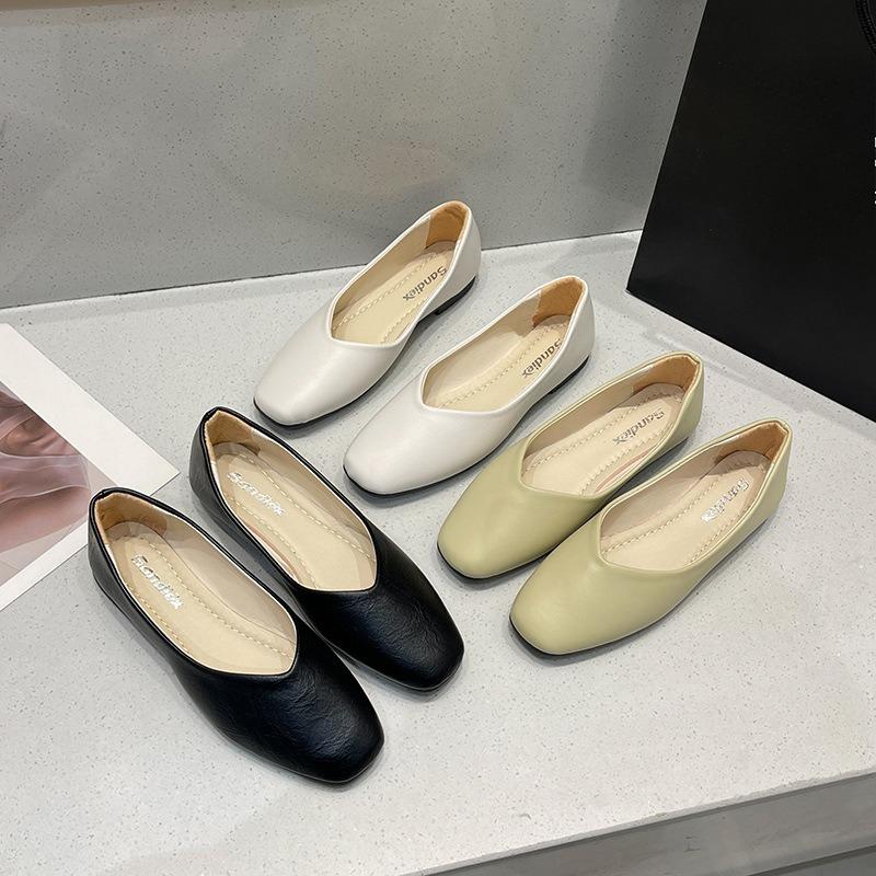 Large Size Square Toe Flat Shoes Women's Singles Shoes Women's Shallow Mouth Professional Women's Shoes Soft Soled Shoes