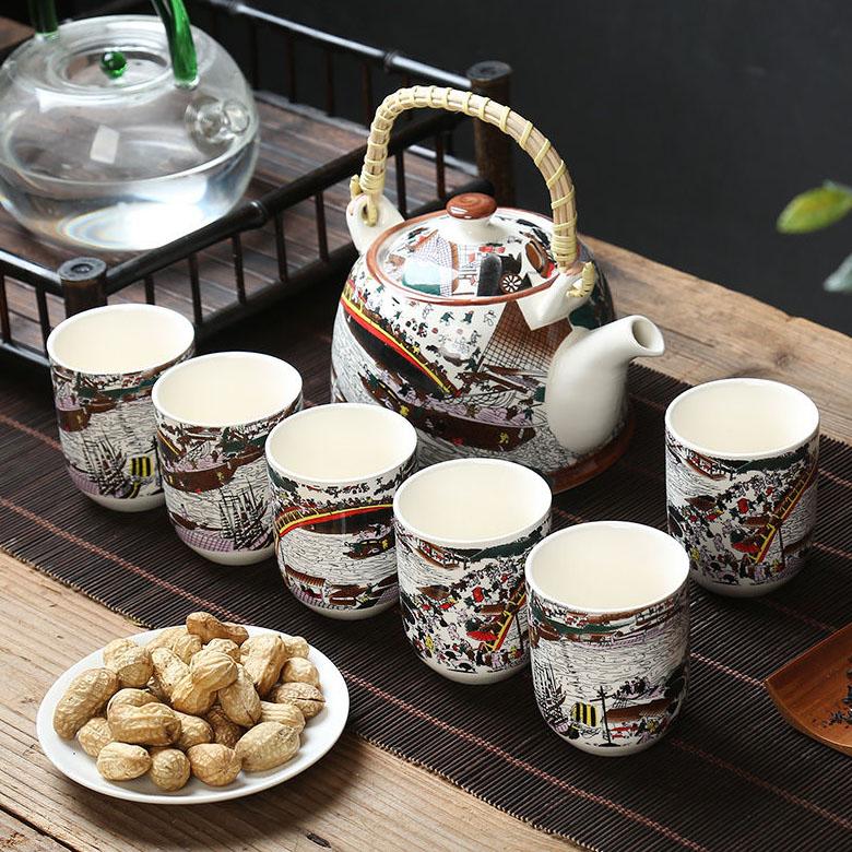 1 чайник, 6 чашек, большой чайник, поднос для чая, керамический сине-белый фарфоровый горшок с кунг-фу, простой бытовой чайный сервиз