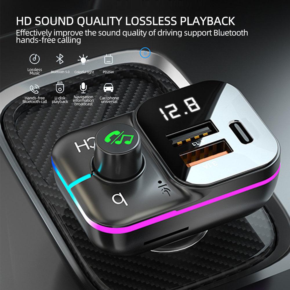 Автомобильное зарядное устройство с двумя USB FM-передатчиками Bluetooth-адаптер Беспроводная гарнитура стерео MP3-плеер с разноцветными огнями FM-модулятор