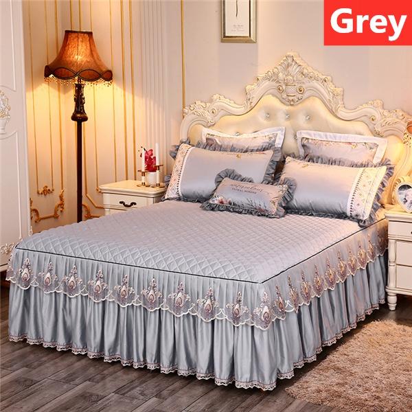 Роскошное кружевное покрывало принцессы, простыни-юбки, утолщенная стеганая простыня, постельное белье, нескользящий наматрасник Queen King для королевы