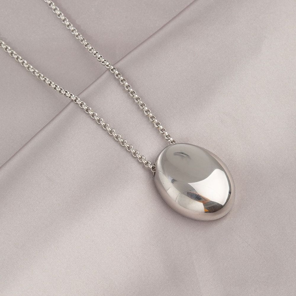 Large Oval Long Sweater Chain Metal Smooth Glossy Droplet Pendant  Autumn Winter