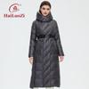 2022 Women's Winter Jacket Fashion Long Knee Length Thick Women Coat Unique Design Splicing Diagonal Belt Cotten Parkas 6037